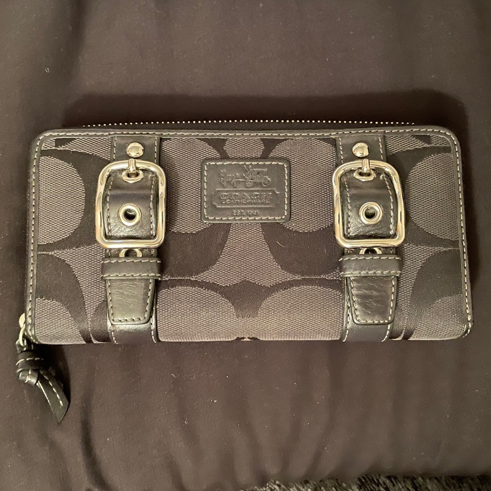 Coach black zip around wallet